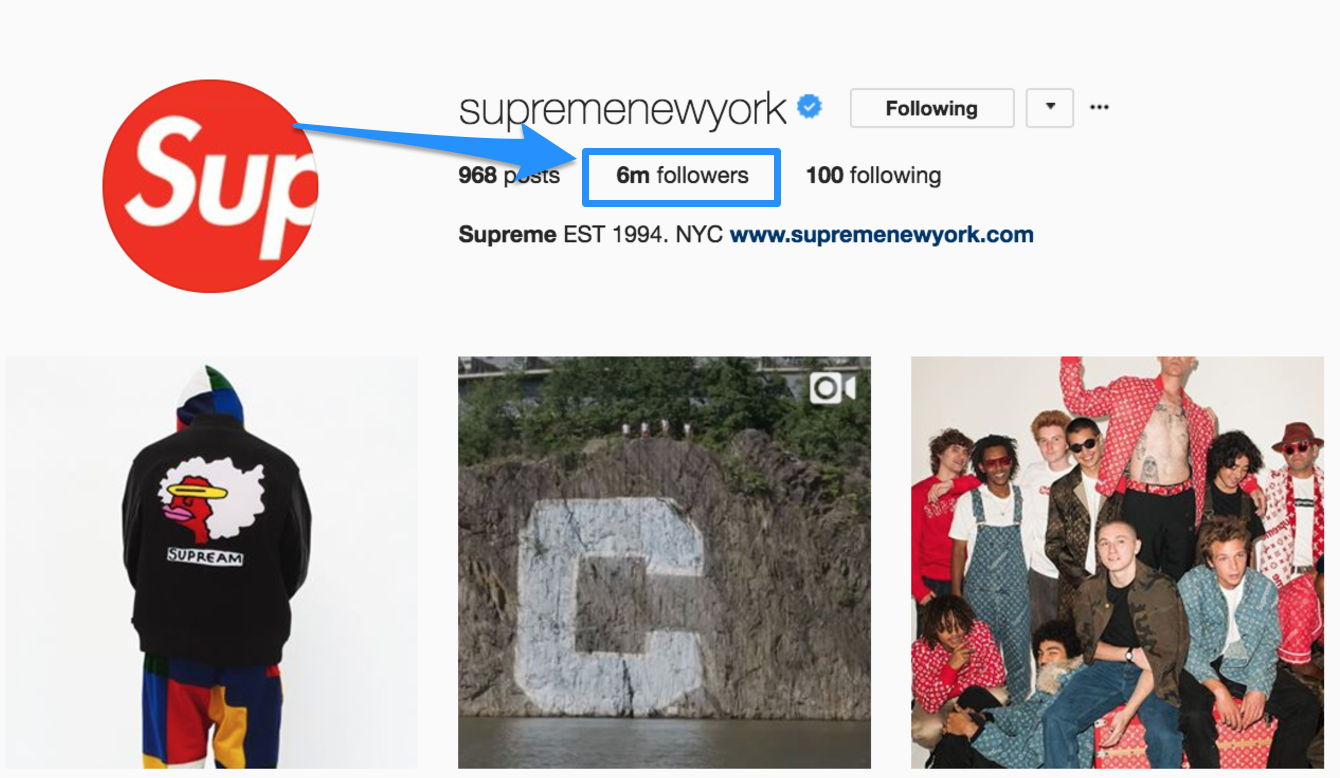 Supreme Instagram paskyra